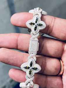 Bracelet à maillons infinis en argent sterling 925, serti de diamants Moissanite taille marquise et taille ronde, style hip-hop, bijoux de mode bling-bling - Product Image 3