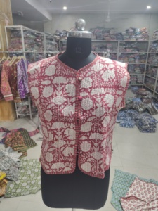 Red Floral Quilted Vest Women's V-Neck <b>Lace</b>-<b>Up</b> Patch Pocket Sleeveless Jacket Autumn Woven Polyester lining gift for her - Product Image 1