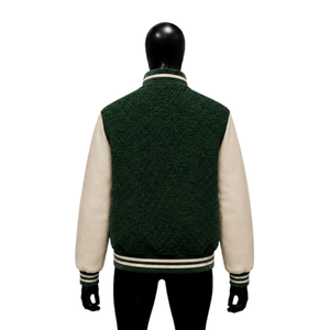 Veste universitaire verte pour homme avec manches crème, col rabattu, style preppy, mélange laine et polyester, vêtement d'automne MODERN LETTERMAN BA - Product Image 2