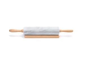 Rodillo de amasar de mármol premium con mangos de madera y soporte, ideal para masa de roti, pizza, galletas y repostería, procedente de la India. - Product Image 6