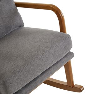 Poltrona a dondolo con schienale alto e cuscino lombare, braccioli in legno massello, struttura in ferro, poltrona da interno a doppio uso - Product Image 1