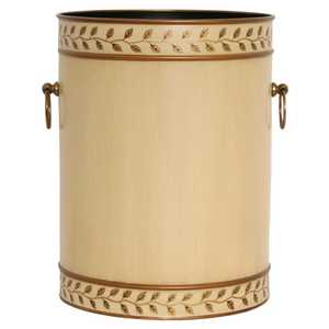 Magnifique poubelle en métal de couleur crème avec gravure de feuilles, qui ajoute un aspect professionnel et bien rangé à n'importe quel espace. - Product Image 2