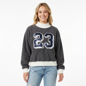 Sudadera de Cuello Redondo Extra Grande para Mujer, de Alta Calidad, con Lentejuelas y Estampado del Número 23, de Manga Larga, Tejida, para Otoño - Product Image 1