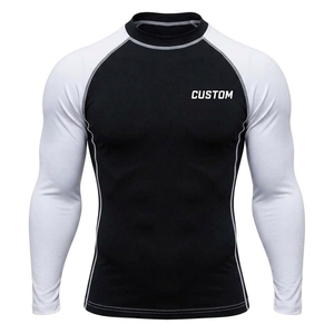 Men Long Sleeve <b>Compression</b> <b>Shirt</b> <b>Black</b> White Crew Neck Quick Dry Performance Sportswear Slim Fit Spandex/Polyester 220g - Product Image 1