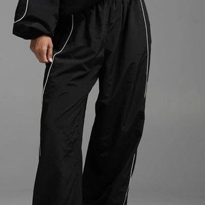 Zip up Soft Shell Crinkle Track Pants 2 Piece Set Men Streetwear With Piping Elastic Cuffs Unisex Nylon Windbreaker Tracksuit - Product Image 6