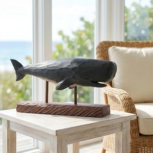 Escultura de ballena de madera de teca hecha a mano - Figura de madera única - Venta al por mayor - Product Image 2