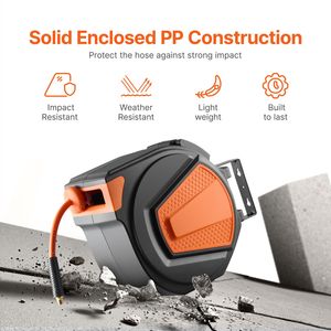 Avvolgitubo Ibrido Automatico da 6,6 FT per Aria Compressa, 3/8IN X 65FT, Max 300PSI, con Cricchetto Retrattile e Cavo di Alimentazione da 6,6 FT - Product Image 5