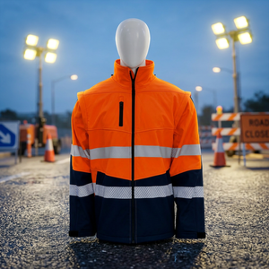 AERO FASTER Hi Vis <b>Softshell</b> Safety <b>Jacket</b> Class 2 Waterproof Orange Reflective Workwear with Hood Stripes Refrigeration Cooling - Product Image 6