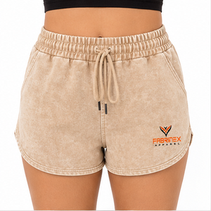 Shorts pour femmes respirants, style vintage, 100% coton, élégants, confortables, vente en gros, délavage à l'acide, logo personnalisé, séchage rapide - Product Image 1