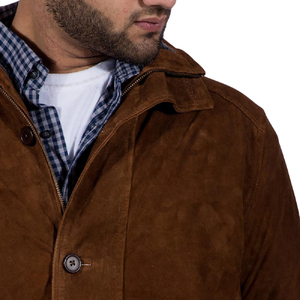 Abrigo de Cuero Genuino para Hombre, Estilo Gabardina Cruzada con Cinturón, Solapa con Muescas, Largo hasta la Rodilla - Product Image 6