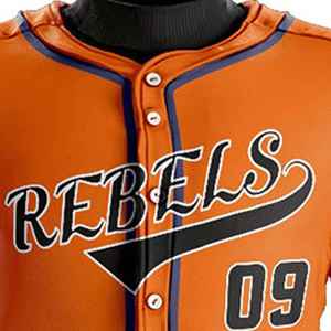 Ensemble de maillots de baseball personnalisés pour hommes, orange et bleu, manches courtes, col en V, polyester respirant, taille adulte, fabricant de vêtements de sport OEM - Product Image 3