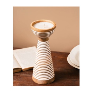 Portavelas rústico de madera con acabado de vetas naturales para velas de té, decoración de mesa y estantería - Product Image 5
