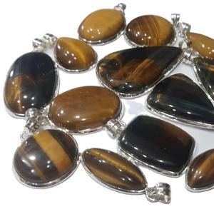 Colgante de Plata de Ley 925 con Gema de Ojo de Tigre Natural, Diseño de Paz, Estilo Encantador - Product Image 1