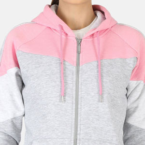 Survêtement pour femme à blocs de couleur, à capuche, avec fermeture éclair, manches longues, décontracté, printemps, gris rose, polyester coton, coupe régulière, poches latérales - Product Image 6