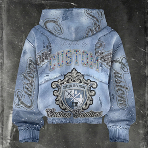 Sudadera con capucha y cremallera para hombre, estilo streetwear, con parches bordados, lavado ácido, personalizada con DTG, pedrería y estampado gráfico. - Product Image 2