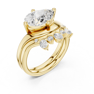 Anillo de diamante cultivado en laboratorio con corte pera de 2.5 CT con banda a juego, conjunto de dos anillos nupciales de oro de 10k/14k/18k, nuevo diseño para aniversario o boda. - Product Image 1