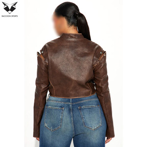 Vintage Women <b>Brown</b> <b>Leather</b> Tops & <b>Jackets</b> Front Pocket PU <b>Leather</b> Top Casual Streetwear Club Fashion Outfit Trend - Product Image 3
