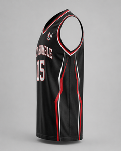 Maillot de basket-ball pour homme FLY HUMBLE, noir, rouge, blanc, 100% polyester, sangle réglable, taille plus, séchage rapide, coupe régulière, adulte, toutes tailles - Product Image 3