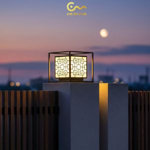 Lampe à pilier LED extérieure ondulée, lanterne de poteau de villa en acier noir de 8 pouces, lampe décorative chaude pour portail IP65 AC220V - Product Image 5