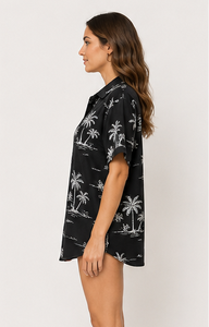 Chemises de plage hawaïennes tropicales en gros pour femmes, personnalisées par sublimation, à manches courtes, boutonnées, amples, pour les vacances d'été - Product Image 2