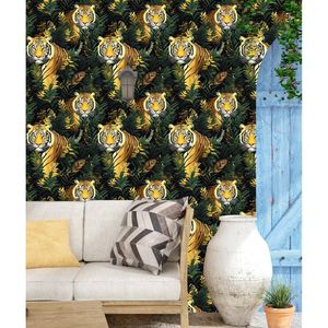 Papel Tapiz Autoadhesivo con Diseño de Tigre, Papel de Contacto con Hojas Verdes Vintage, Mural de Pared con Animales Tropicales, Vinilo Autoadhesivo Impermeable para el Hogar - Product Image 3