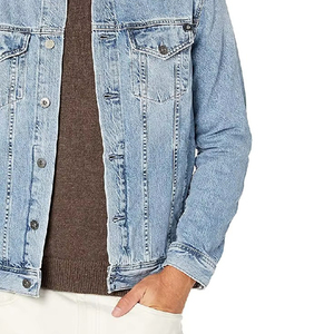 Veste en jean bleu clair pour homme, classique, boutonnée, col rabattu, décontractée, en coton, coupe régulière, pour l'automne, personnalisable OEM - Product Image 5