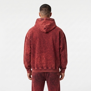 Sudadera con capucha roja extragrande para hombre con ribete de diamantes de imitación y bolsillo frontal, sudadera informal de algodón y felpa para invierno - Product Image 6