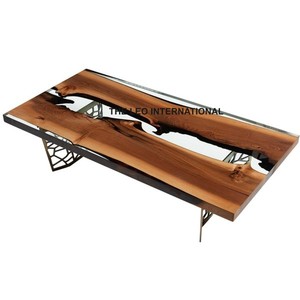 Great Quality Solid Teak Wood Coffee <b>Table</b> With <b>Matte</b> Black Powder Coated Steel Legs For Living Room Furniture Best Price - Product Image 3