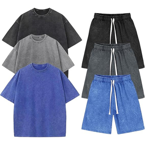 Comfortable Breathable <b>Light</b> Weight OEM Service Men acid Wash Summer Set New 2026 Model Wholesale Men Acid Wash Summer Set - Product Image 2