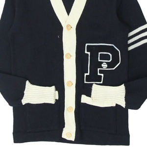 Cardigan en tricot bleu pour homme à col en V avec bordure beige et boutons en bois, style automne, couleur unie, manches longues - Product Image 5