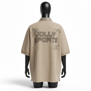 Premium 220 GSM Interlock Cotton Blend Polo <b>Shirt</b> Sand Beige Custom Print Heat Transfer Logo <b>Sequin</b> Work moisture wicking - Product Image 2