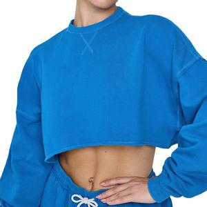 สเวตเตอร์แขนยาวสำหรับผู้หญิงเสื้อครอปไหล่เสื้อครอปสเวตเตอร์100% คอกลมผ้าคอตตอนมีซับใน - Product Image 1