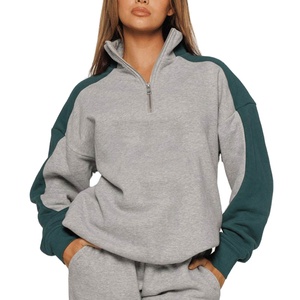 Sweat-shirts personnalisés pour femmes, imprimés, en molleton uni, à demi-zip, style streetwear, en coton épais, coupe oversize, épaules tombantes, coupe ample, hiver - Product Image 1