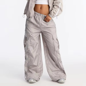 Customise Unisex Nylon Windbreaker Cargo Pants Wide Leg <b>Drawstring</b> Casual Streetwear <b>Trousers</b> OEM Private Label men's pants - Product Image 1