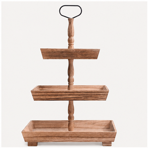 3 <b>Tiered</b> Serving Tray Rustic Wood <b>Cake</b> Stand Eco-Friendly Acacia Dessert Display Stand for Farmhouse Kitchen Decor Cupcake Stand - Product Image 4
