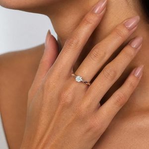 925 <b>Silver</b> Moissanite Wedding <b>Ring</b> Round Brilliant Cut <b>Solitaire</b> Prong Setting Twisted Band Engagement <b>Ring</b> - Product Image 5