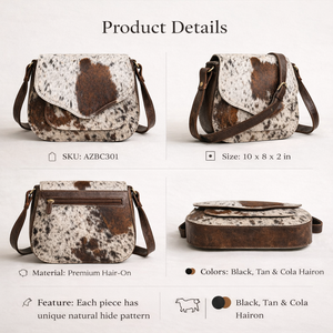 Handcrafted Hair-On Genuine Leather Crossbody Bag | Stylish Cowhide Pattern Shoulder Sling Bag for Women, Durable Designer Purse - Product Image 6