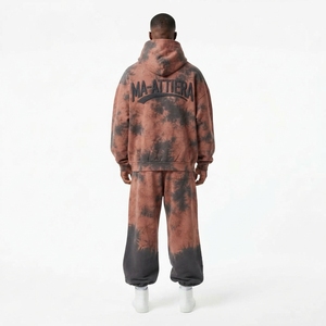 Conjunto de Sudadera con Capucha y Cremallera Marrón/Negro con Lavado Ácido y Pantalones de Pierna Ancha para Hombre, Chándal Bordado Estilo Urbano, OEM Personalizado - Product Image 2