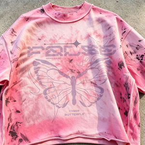 เสื้อยืดคอตตอนทรงโอเวอร์ไซส์สำหรับผู้ชาย สีชมพูวินเทจฟอกสี ย้อมสีแบบแอซิดวอช เป็นมิตรต่อสิ่งแวดล้อม ระบายอากาศได้ดี แห้งเร็ว น้ำหนัก 300 กรัม ทรงปกติ คอกลม - Product Image 3