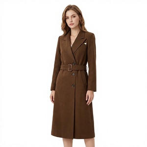 Elegan Long <b>Wool</b> Blend Trench <b>Coat</b> <b>With</b> <b>Belt</b> Double Breasted Notched Collar Full Sleeve Autumn Windproof Solid Color - Product Image 5