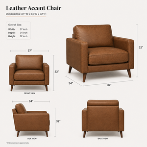 Mid Century Cognac Leather Armchair Modern Living Room Lounge Chair Comfortable Single <b>Sofa</b> Chair for Home Hotel Lobby - Product Image 2