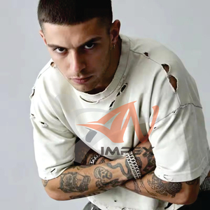 T-shirt court décontracté pour homme, respirant, coupe oversize, séchage rapide, effet vintage délavé, style boxy, vente en gros 2026 - Product Image 1