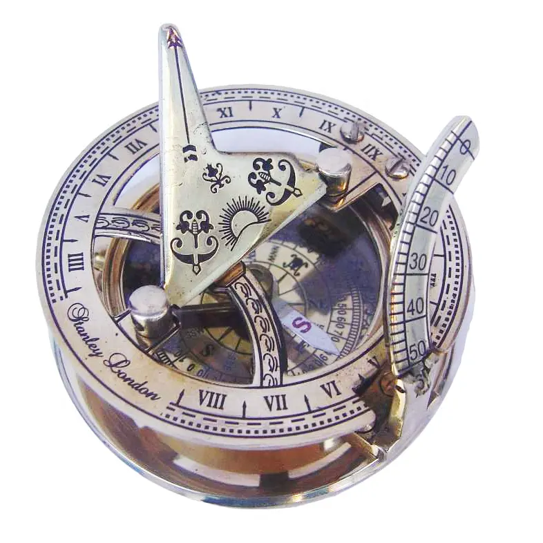 海洋真鍮大型日時計コンパス日時計アンティーク真鍮コンパス航海コンパス木製ボックス付き