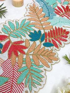 Chemin de table artisanal en tissu oriental écologique et durable, forme irrégulière, motif floral turquoise, style de luxe, Ali Fashion Mats Pads - Product Image 3