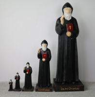 Statue religieuse de Saint Charbel en résine de 27,5 pouces, figurine chrétienne tenant la Bible, faite à la main, peinte à la main, décoration commémorative pour la maison et le jardin