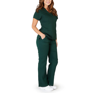 Unisex Dark Green <b>Scrub</b> <b>Set</b> with Pockets Hospital Uniform Woven Spandex/Polyester Pants and Top Needle Detection SALAMONS WEARS - Product Image 4
