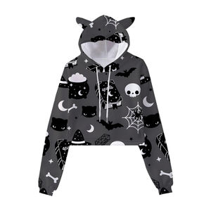 Nuevo Diseño Sudadera con Capucha de Orejas de Gato y Estampado Invernal, Estilo Crop Top, Envío Directo, 220g, Capa de Aire, Sublimación para Mujer - Product Image 1