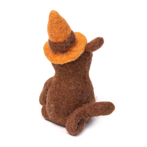 Figura de gato de lana hecha a mano con sombrero naranja, color marrón, para niños, juguete educativo, unisex, de 2 a 4 años - Product Image 2