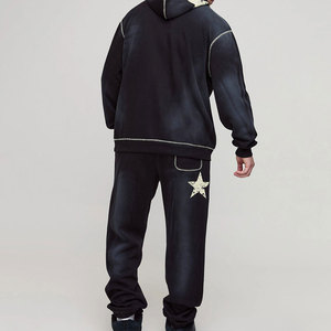 Ensemble survêtement hiver 2 pièces de qualité supérieure : sweat à capuche et pantalon oversize délavé, couleur unie, coupe ample, style streetwear décontracté - Product Image 3