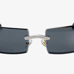 Lunettes de soleil de créateur sans monture en cristal, branches en bois incrustées de strass, unisexe, pour la mode, les soirées, l'extérieur et un usage décontracté - Product Image 1